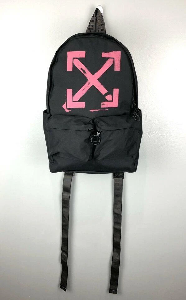 Off-White Canvas Backpack Rucksack Arrow Airport Tape Print Nylon Black  pink