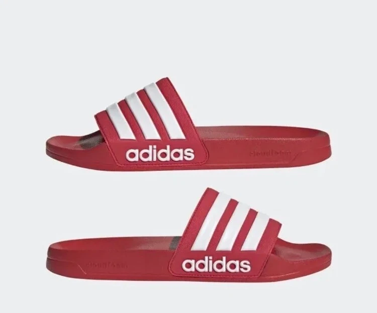 Scarpe da scivolo Adidas Adilette Shower FY7815 da uomo rosse e bianche nuvole taglia 10