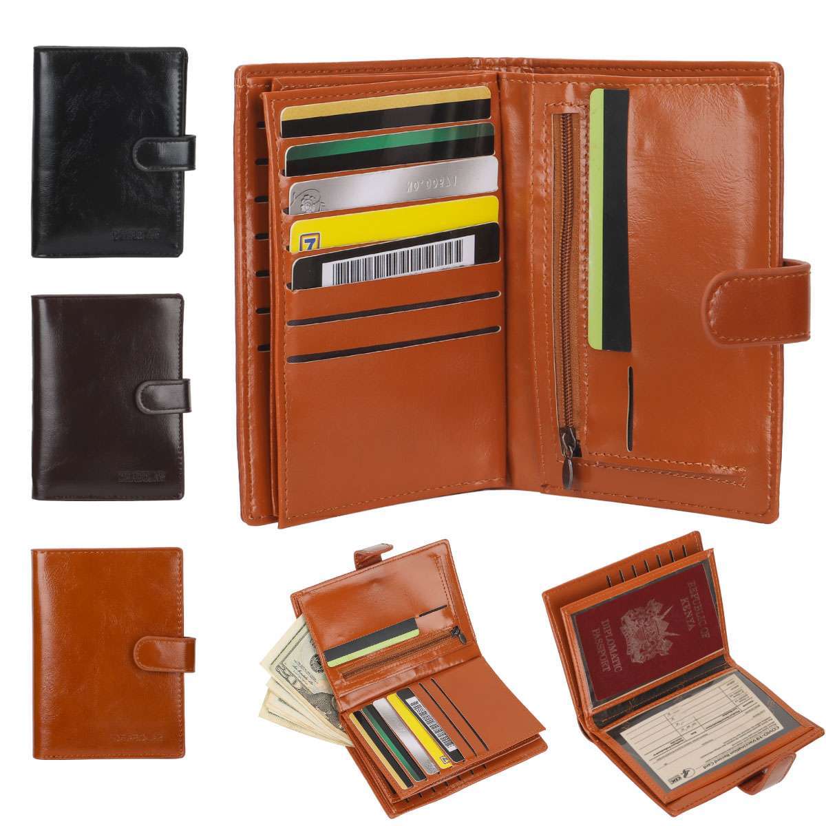 RFID Blocking PU Leather Travel Wallet for Passport & Cards  -image