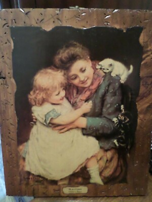 Playtime by Arthur J. Elsley signed 1893 Shellacked Print on Wood