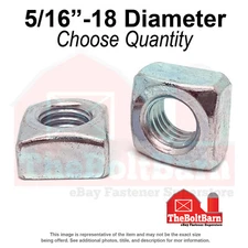 5/16"-18 Grade 2 Steel Square Nuts Zinc Clear Coarse Thread (Pick Quantity)