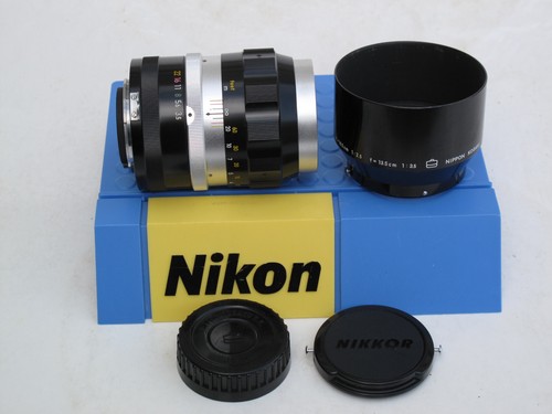 RARE early Nikon F Nikkor 13.5cm 3.5 lens with logo cap/hood, US SELLER "LQQK"