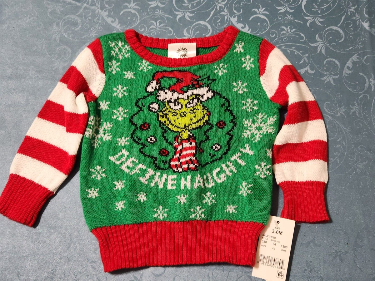 THE GRINCH CHRISTMAS PULLOVER SWEATER DEFINE NAUGHTY INFANT SIZE