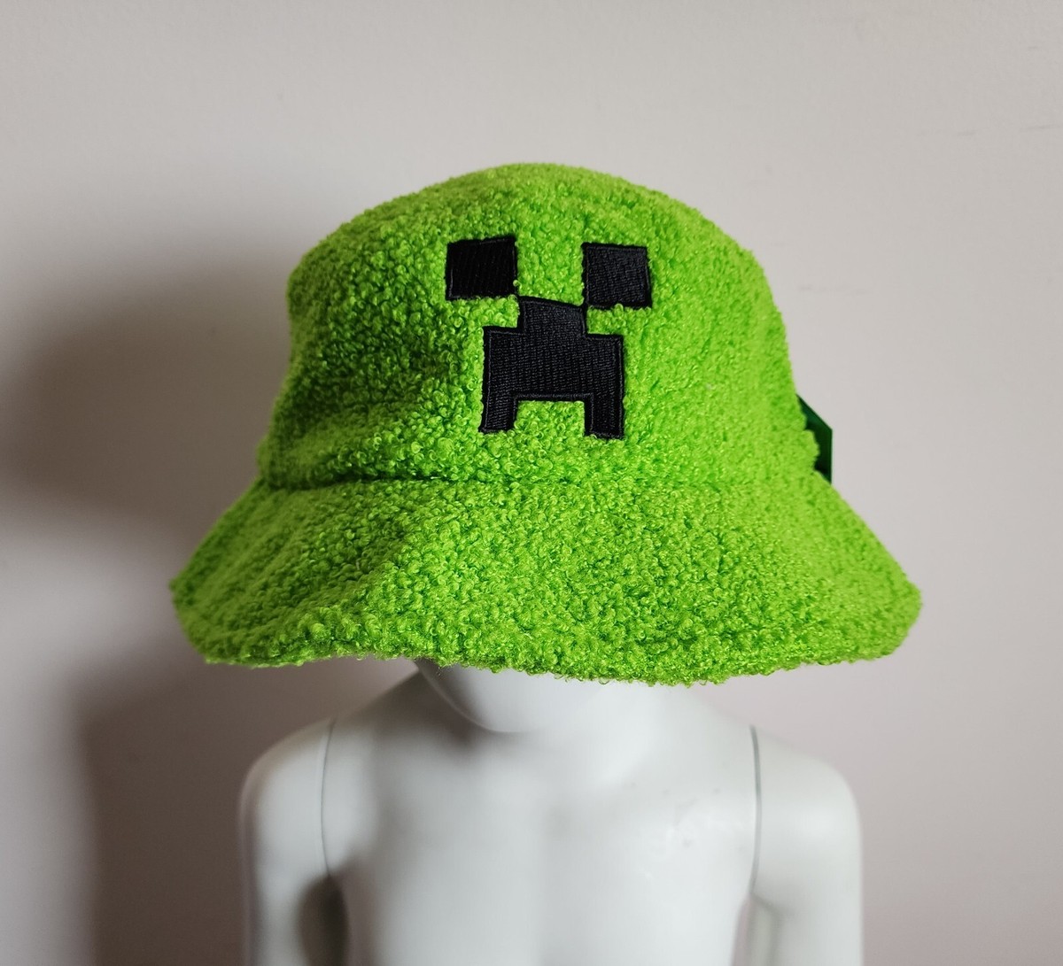 Minecraft Creeper Kids Green Toweling Embroidered Bucket Sun Hat Size 55cm  New