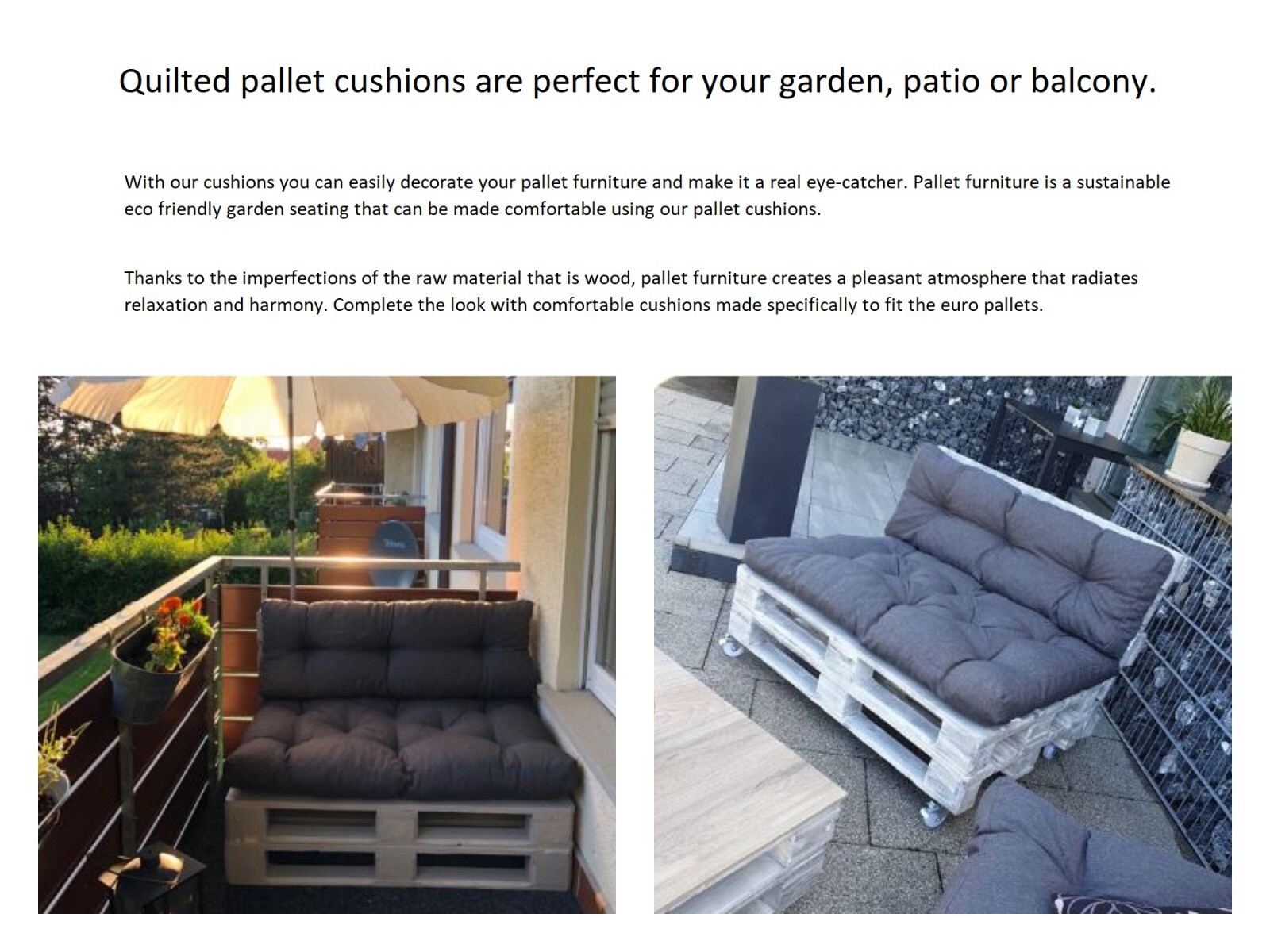 Garden Outdoor Pallet Cushions EURO Pallet Sofa Grey Tufted Quilted