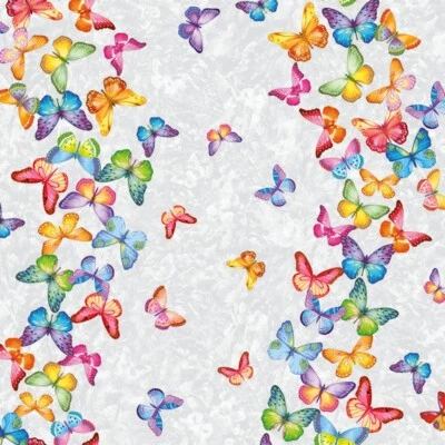 Wachstuchtischdecke PVC "Schmetterlinge" bunt grau Wachstuch 1,4m Br. Meterware - Bild 1 von 3