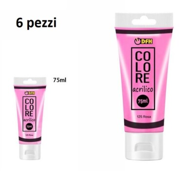 Set 6 Stück Tuben Acrylfarbe Farbe 125 Rosa 75ml dfh