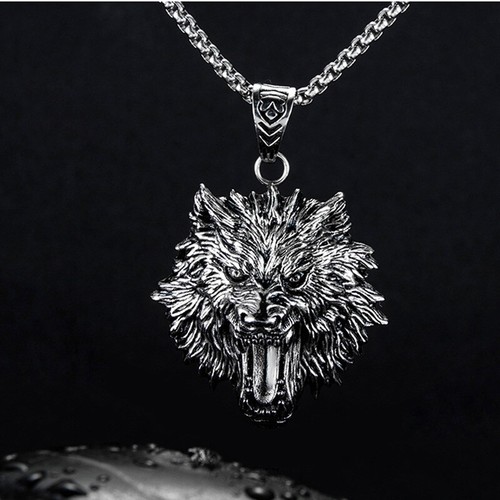 Hip-Hop Jewelry Men's Stainless Steel Wolf Head Chain Punk Necklace Pendants - Picture 3 of 7