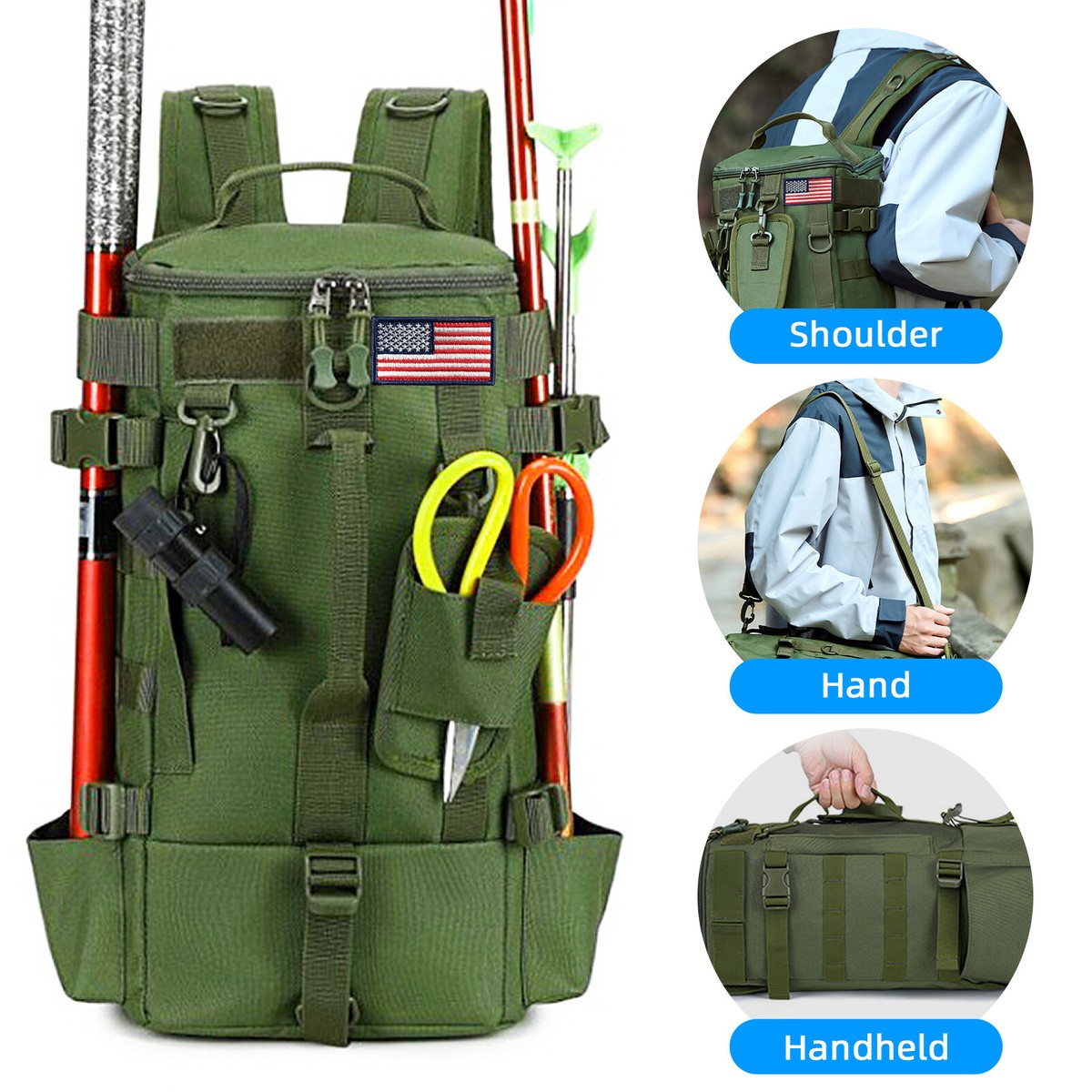 backpack fishing poles Water Resistant versatile storage 600D Fishing Backpack with Rod