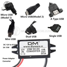 DC12V to DC 5/6/9V Mini/Micro/A type USB Dual Step-down Power Adapter Converter