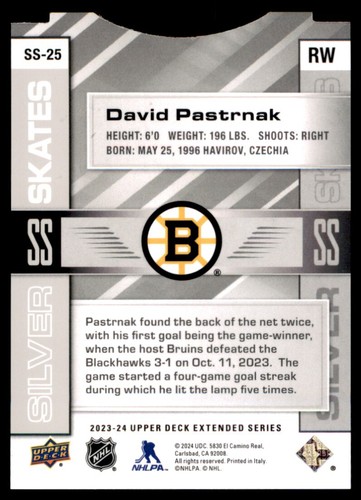 2023-24 UPPER DECK SILVER SKATES DAVID PASTRNAK BOSTON BRUINS #SS-25 - Picture 2 of 2