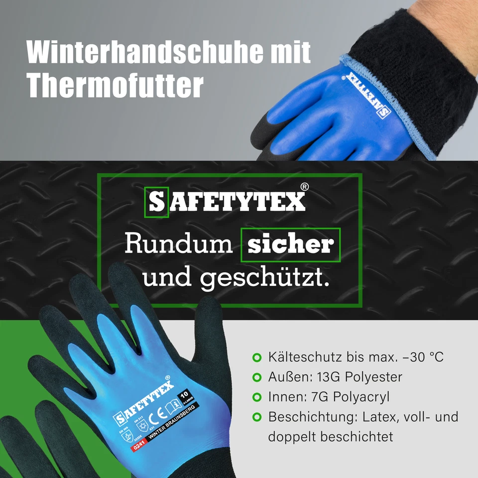 Arbeitshandschuhe Handschuhe Winter Wasserdicht Thermo Latex Handschuh gefüttert - Bild 2 von 4