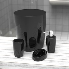 Black Acrylic Plastic Bathroom Accessory Set Dispenser Soap Dish Trash Can 4 pcs