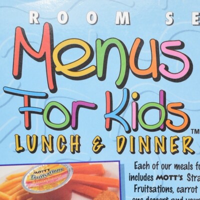 1990s Holiday Inn Hotel Kids Menu Room Service Oreo Jell-o Mott's Strawberry