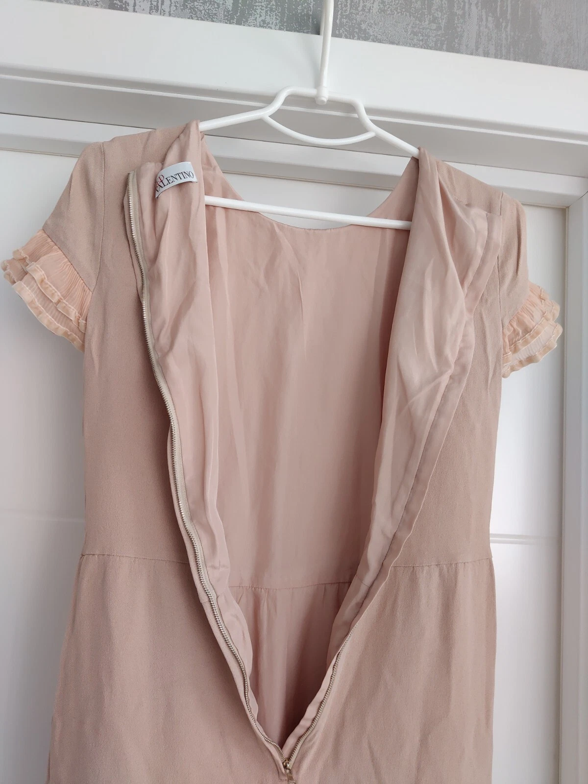 Blusa top rosso Valentino misto seta bagnata cipria mini abito bodycon matita taglia XS