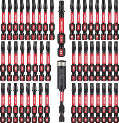 50 Pieces T25 2 In. Impact Tough Magnetic #25 Torx Head Power Bits, S2 Alloy Ste