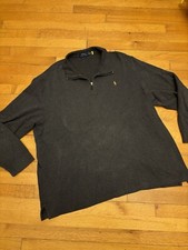 POLO Ralph Lauren Grey Estate Rib Cotton 1/4 Zip Knit Jumper Size Men's 2XLT