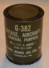 SOCONY MOBIL OIL GREASE AIRCRAFT GENERAL PURPOSE G-382 MILITARY TIN NOS RARE