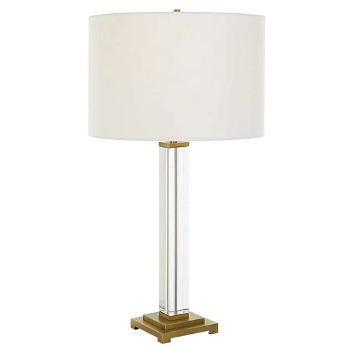 Upscale Minimalist Classic Crystal Column Table Lamp 28 in Square Clear Gold - Picture 1 of 6
