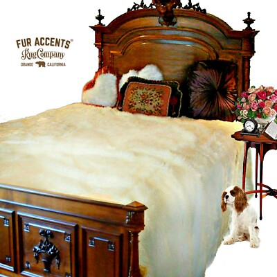 Thick Faux Fur Throw Blanket, Bedspread, Comforter, White Bunny Fur, Minky Lined