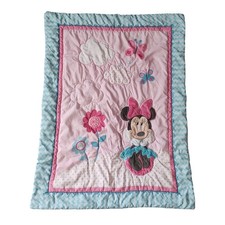 Disney Retro Minnie Mouse Pink Blue Reversible Quilted Crib Comforter Blanket