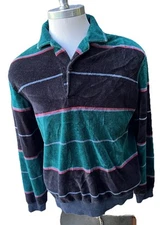 Vintage Velour Daks London Men’s Pullover Large Vibrant Colors Striped