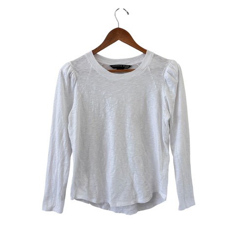 Veronica Beard Mason Baseball T Shirt Womens M White Puff Sleeve Slub Jersey