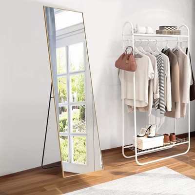 Rectangle Floor Full Length Mirror 64''x21'', Aluminum Alloy Thin Frame Floor S...