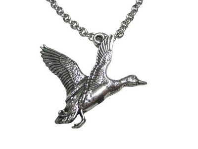 Kiola Designs Flying Mallard Duck Bird Pendant Necklace 19.5 inches, gray 