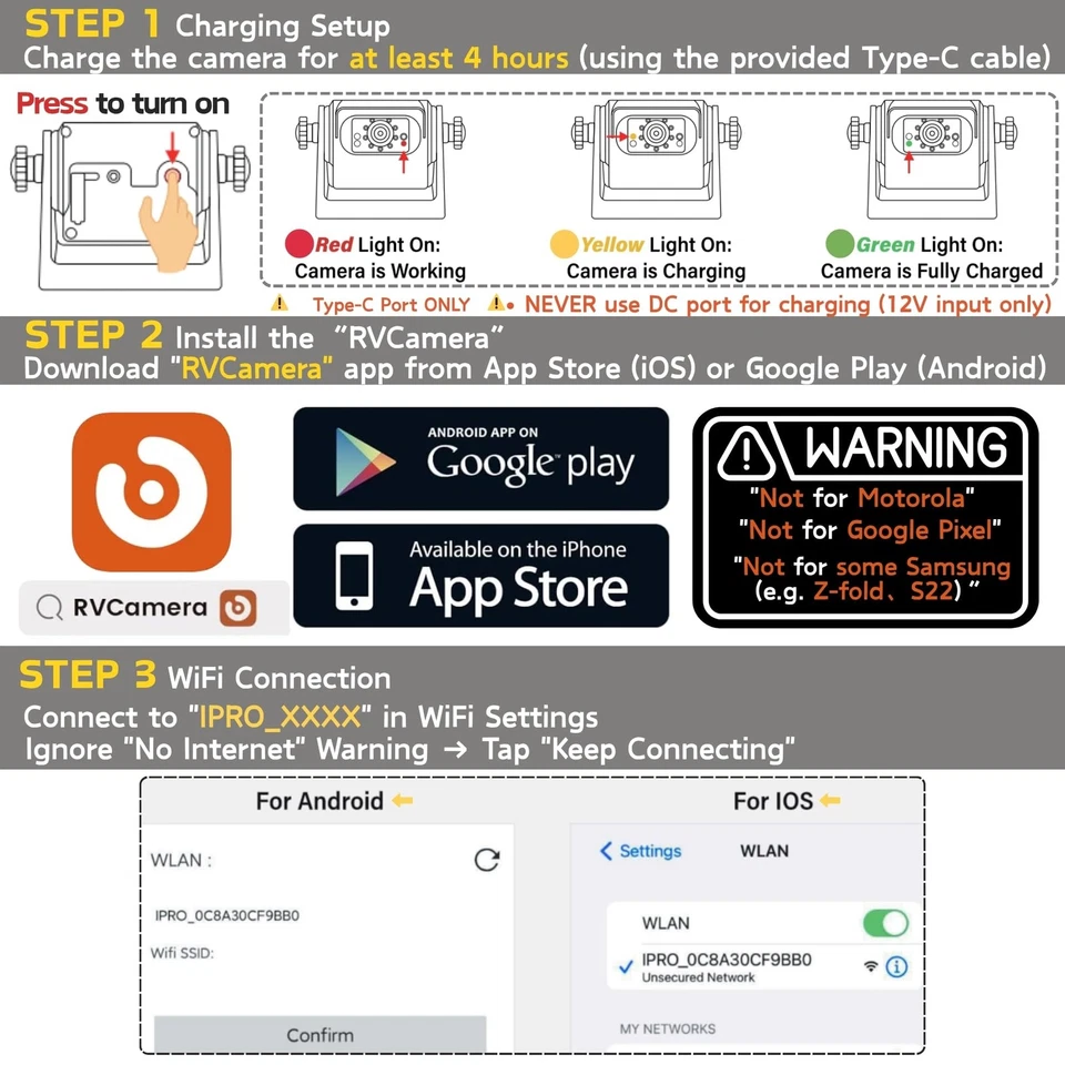WiFi Magnetic Hitch Wireless Backup Rear/Front View Camera Rechargeable Batte... - Image 4 of 4