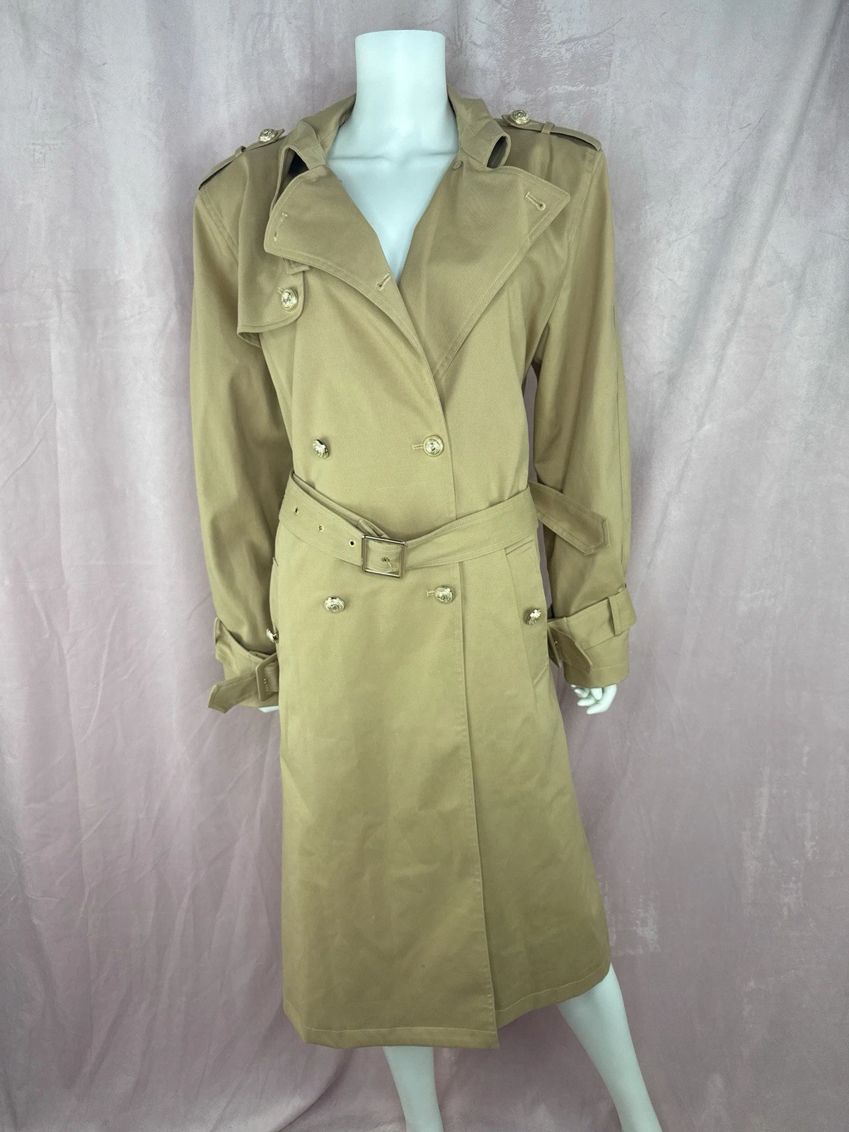 VETEMENTS Trench cappotto donna Generation Love marrone cammello taglia XL oro con cintura bottoni