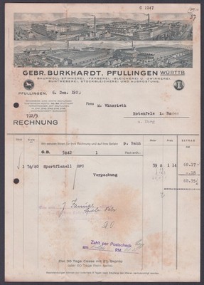 Rechnung Burkhardt Pfullingen Wäscherei Pfullingen Sportflanell Mode 1930