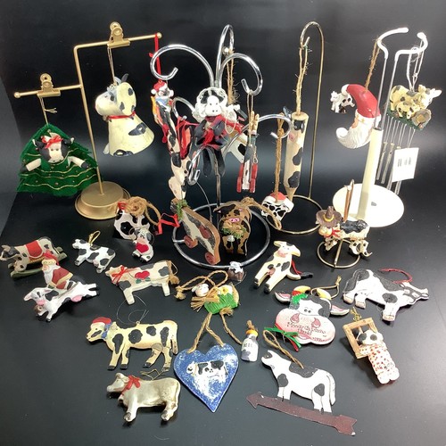 Cow Christmas Ornaments Lot 31 Wood Santa Metal Resin Ceramic Fabric Primitive