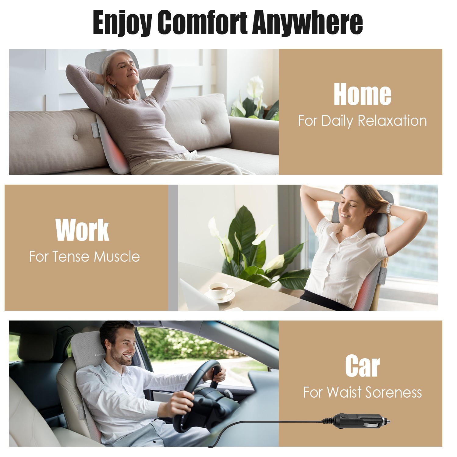 Shiatsu Full Back Massager for  Deep Tissue Heating Chair Massage Pad