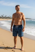 SONOMA - NWOT, Men's Lined Swim Trunks, Blue  Black Tropical Print, Pockets XXL