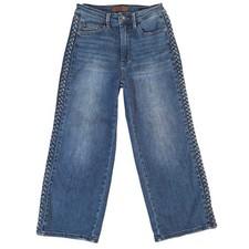 Judy Blue Braided Wide Leg Jeans Size 3/26 Medium Wash JB88850 High Rise