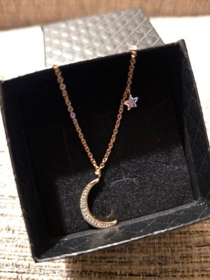 Echte weiße Zirkon Edelsteine Mond & Stern Anhänger & Kette 18k über 0,925 Silber - Sale