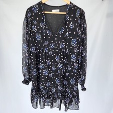 Urban Outfitters Babydoll Peasant Dress Long Sleeve Ruffled Floral Black Size L