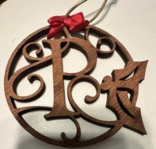 Wood Vine Letter  P  Initial Monogram Wood Christmas Ornament 4  