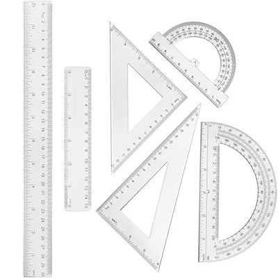 6 Pcs Plastic Ruler Math Set Includes 12 Inch 6 Inch Straight Protractor Clear