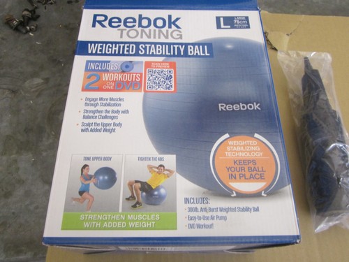 Reebok Toning Weighted Stability Ball, Large 75cm,  Workout DVD with Pump