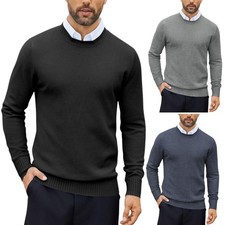 Mens Jumpers Crew Neck Ribbed Regular Fit Casual Pullover Winter Knit Sweater
