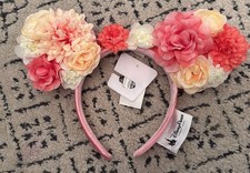 Disney Parks Minnie Mouse Ears Headband Pink Floral Flower and Garden