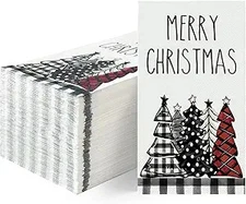 100pcs Disposable Christmas Paper Napkins Xmas Tree Plaid