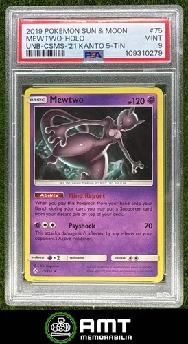 Mewtwo PSA 9 2019 Pokemon Sun & Moon Unbroken Bonds Holo Knto 5 Tin #75/214 0279