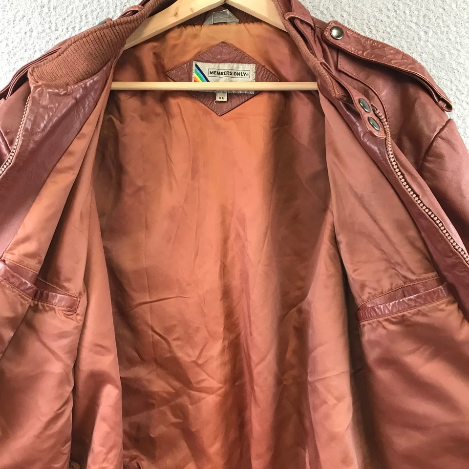 Vintage Members Only Brown Leather Bomber Jacket Size 46 - Image 3 of 4