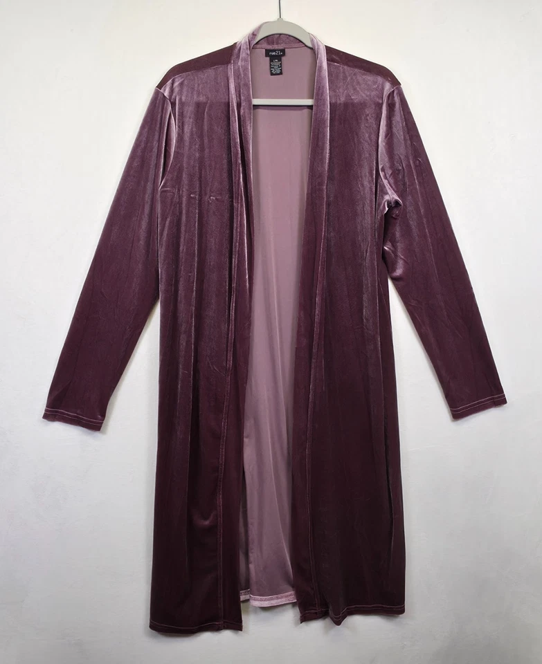 Cárdigan largo plumero para mujer L/XL púrpura terciopelo abierto elástico suave cómodo salón Foto 2 de 4