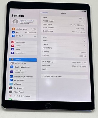 Apple iPad Pro 1st Gen - Gray - A1701 - 64GB - WiFi - 10.5''(FAIR)