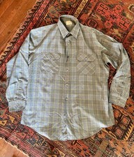 Vtg 1960s Big Mac Penn-Prest Blue/Green Plaid Button Up Shirt Mens L 16 USA Made