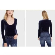 J. Crew Scoop Neck Velvet Long Sleeve Bodysuit Blue Size Medium